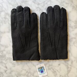 Portolano Black Suede Men’s Genuine Shearling Winter Gloves 100% Lambskin 10”